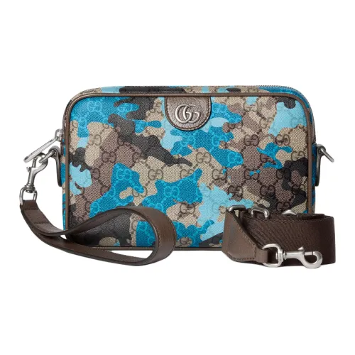 GUCCI GG Monogram Покрытая ткань Сумка через плечо Маленькая Мужская Синяя