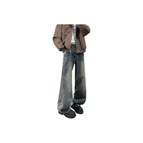 DUATOGE Винтажные синие джинсы с эластичным поясом для мужчин