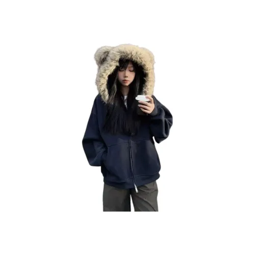 Mu Xiao Xin Темно-синий Синий С подарками MU Xiaoxin Бренд Наклеенный Женские Свитшоты