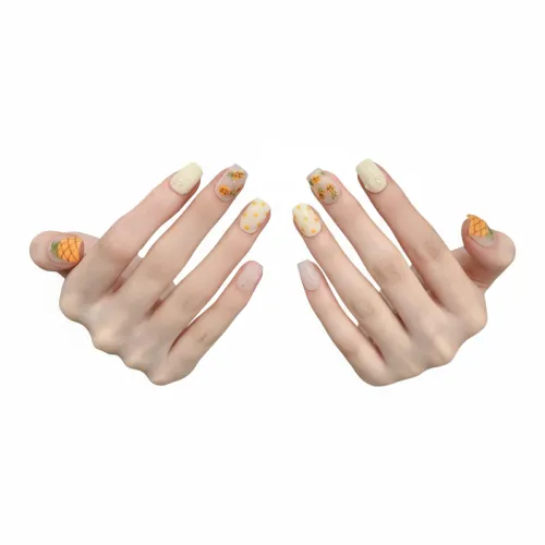 RUIJIN Осветляющий Премиум Летний Фрукт Ананас Дизайн Съемный Handcrafted False Nail Укороченный Короткий LADDER Свет