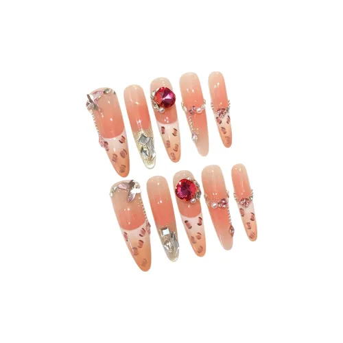 Fanze Pure And Desirable Sweetheart Леопардовый принт False Nail Длинный Заостренный Розовый Градиентный Flashing 40 мм