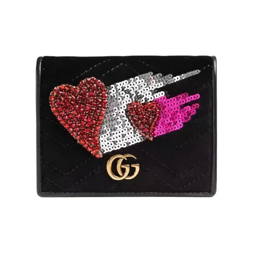 GUCCI Кожа Двойной Складной Флип Держатель для Карт Кошелек Стандартный Женский Черный