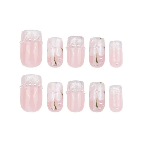 PURUITI Сладкий Flower Language Collection False Nail Средний LADDER Нежно-розовый Однотонный Милый 11mm