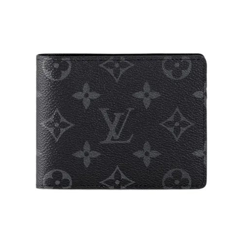 LOUIS VUITTON Multiple Покрытый холст с зернистой кожей коровы Кошелек Мужской Черный