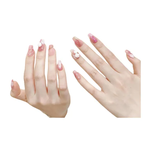 Rui Jin Весна Цветочный Feast False Nail Средний LADDER Розово-белый Однотонный Матовый 24мм