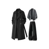 Black Coat Fleece-Lined + Gray Sweater + Black Fleece-Lined Pants  
Черное пальто с флисовой подкладкой + серый свитер + черные штаны с флисовой подкладкой