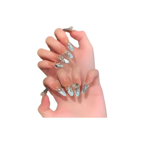 OUYUJI False Nail Овал MID Длина Синий Эльф Jump Цвет Кошачий глаз