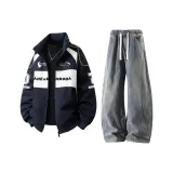 Темно-синий синий топ + желтые грязные штаны