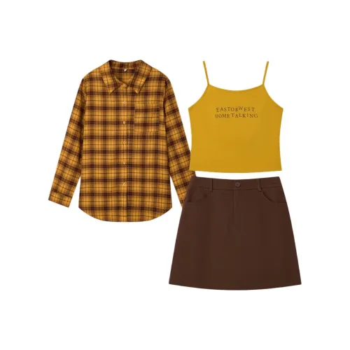 AIYIFU Жёлтый Кофейный Женские Комплекты с Юбкой