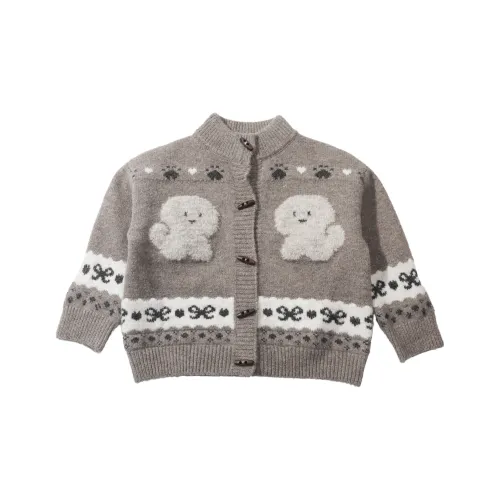 RHOBESAM TMY Мультяшный Щенок Утолщенный Кардиган Свитер Молочный чайно-серый Пре-школьные Свитера