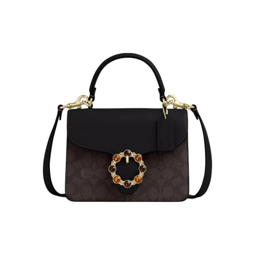 COACH Покрытый холст с кожаными вставками через плечо маленькая сумка женский цвет ореховый