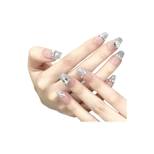 Rui Jin Ледяной Прозрачный Розовый Бриллиант Девичий Стиль Феи Handcrafted False Nail Укороченный Короткий LADDER Яркий Однотонный