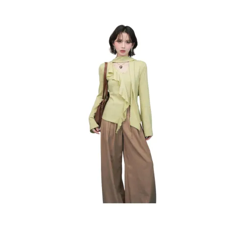 Langqing Зеленый с бесплатным брендом наклеенный женский трикотаж