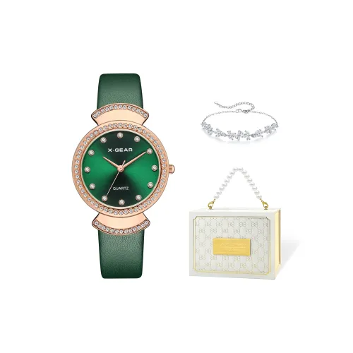 X Шестерня Винтаж Элегантный Стразы Украшенные Легкие Часы Кварцевый Механизм Корова Кожа Ремешок Часы Женские Часы