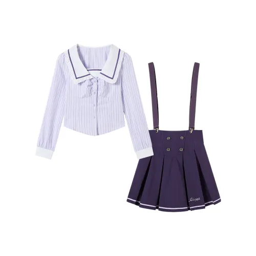 FABRIC PIG Юбка на подтяжках + Рубашка [Включает Галстук + Бант + Лямки] Женская Униформа