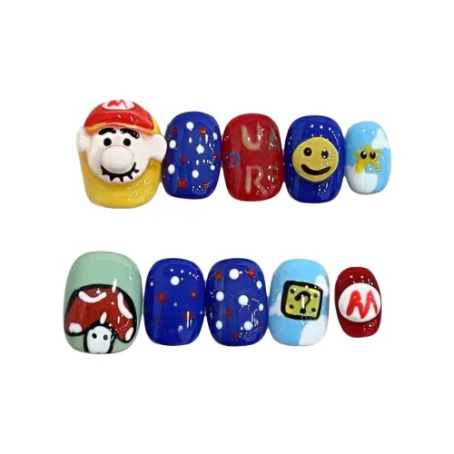 Rui Jin Осветляющий Атмосферный Ручной Работы 3D Эффект Смайлик False Nail Короткий Многоцветный Jump Цвет Милый 16 мм