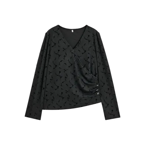 AIYIFU Черный с меланжевым серым Женские рубашки