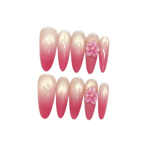 XIAMEIYU Горячая девушка Стекло Кошачий глаз Ручной Nail Art 3D-эффект Броги 28mm Искусственный ногтик Миндаль Розово-красный Градиентный Французский