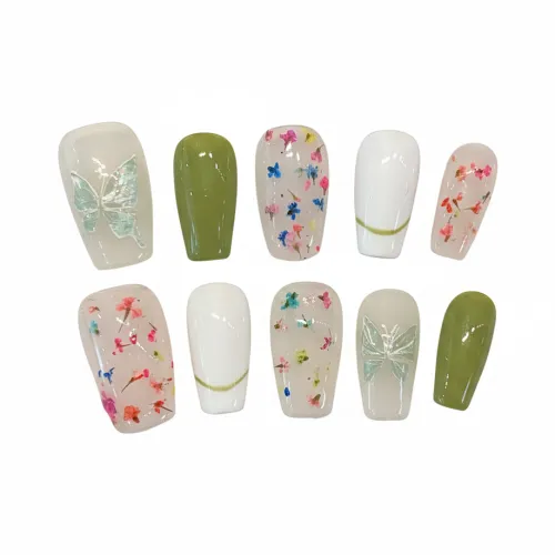 Rui Jin Тисненый Волшебник страны Оз Бабочка False Nail Короткий LADDER Многоцветный Smudge Китайский стиль 22 мм