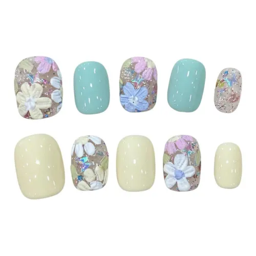 Rui Jin Осветляющий Атмосфера Весенний Летний Дофамин Мятный False Nail Короткий Многоцветный Размытый Милый 16мм