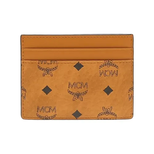 MCM Aren Покрытый холст с кожаными вставками держатель для карт мини женский цвет коньячный коричневый