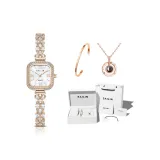 Розовый корпус с белым циферблатом [Включает подарочную коробку, комплект + браслет + ожерелье с проекцией]