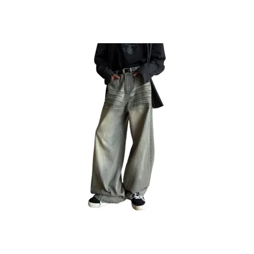 ONENINE34PM Потертый серый синий унисекс джинсы