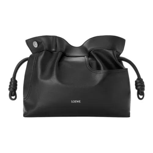 LOEWE Flamenco Блестящий Телячья кожа Сумка через плечо Сумка на плечо Средняя Женская Черная