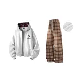 Белый Фотиния Серый Топ (Утолщенный и с Флисовой Подкладкой) + Кофейные Штаны