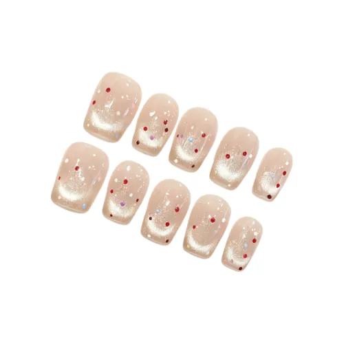 Suiyiie Кошачий глаз Гороховый узор Шелк Сладкий стиль False Nail Короткий LADDER Розовый Телесный Французский