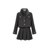 Высококачественный серый укороченный (пальто + юбка)