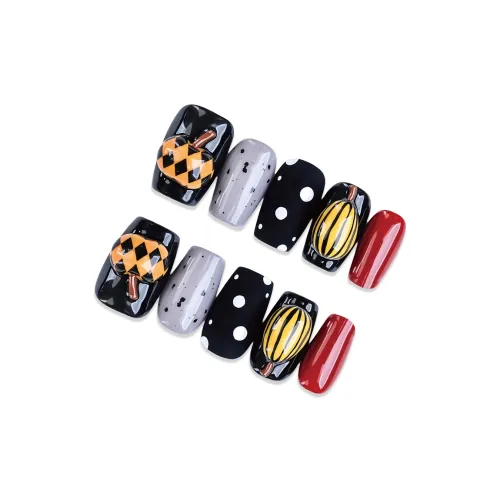 T Z [Тыква Молоко Конфеты] False Nail MID Длина (размер в длину) Миндаль Черный Однотонный Стиль Instagram