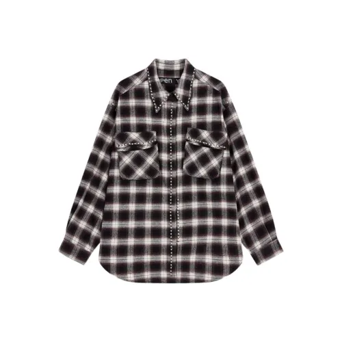 OPENyy Коричневая рубашка в клетку женские