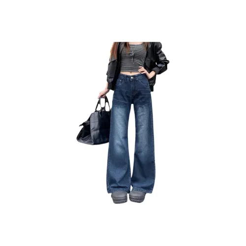 GUOZHEN Синие Серые Брюки с Флисовой Подкладкой Женские Джинсы