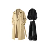 Хаки пальто + черный свитер + черные штаны