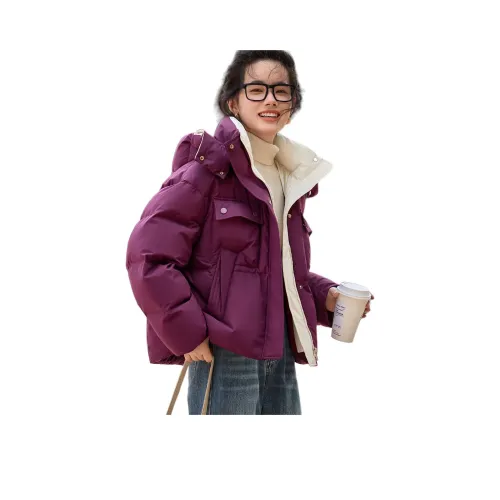 Mo Han Yi Mei Пуховик Женский Фиолетовый и Экрю