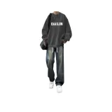 [Двухкомпонентный комплект] Темно-серый с флисовой подкладкой FKA + синие джинсы