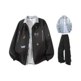 Чёрная+Светло-Синяя Рубашка+Чёрные Штаны