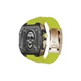 [Черный корпус с розово-золотой средней рамкой] Неоновый зеленый фторкаучуковый ремень - пряжка для погружения