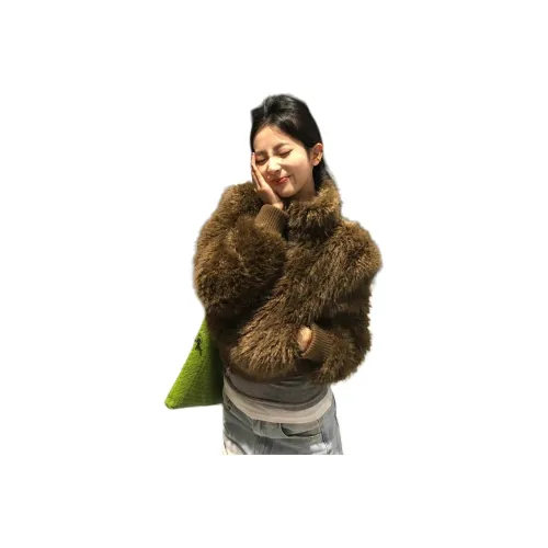 DATOUXIAYUBUCHOU Хаки Коричневый Зимний Утепленный Женский Мех