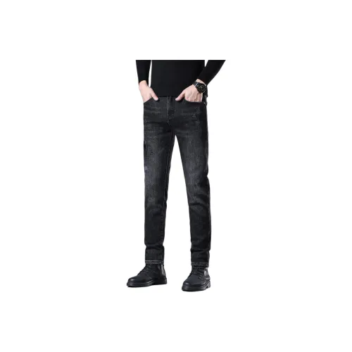 BINGSHENG Черный флис Унисекс Джинсы