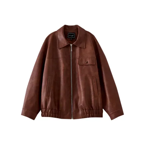 OUNIXUE Бордовый Умбра Женские Кожаные Куртки