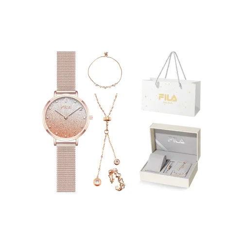 FILA Женские часы Кварцевый механизм Ремешок из нержавеющей стали Золотой циферблат Часы Любовь с первого взгляда Романтическая коробка