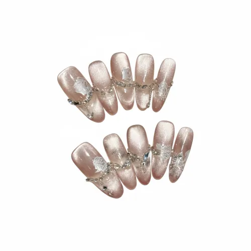Rui Jin Water Mirror Кошачий глаз Ручной работы Градиентный False Nail Овал MID Длина Светло-розовый Однотонный Милый 26mm