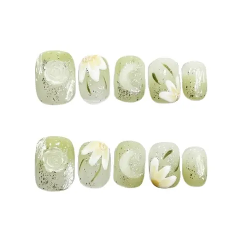Rui Jin Свежий Камелия Волшебник страны Оз False Nail Короткий Зеленый Градиентный Милый