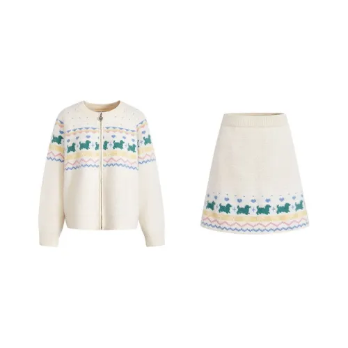 KUOSE Бежевый Абрикос Свитер 1001 + Бежевый Абрикос Юбка 1001 Женские Комплекты с Юбкой