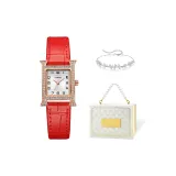 Розово-золотой корпус, красная кожа, ремень