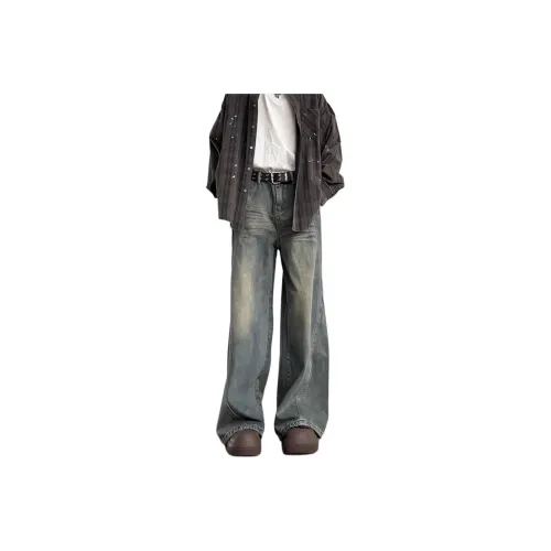 DUATOGE Винтажные синие джинсы с эластичным поясом для мужчин