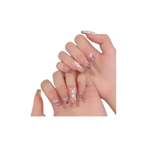 XIAMEIYU Синий лед цветочный дизайн французский улыбка False Nail трапециоидальный телесный градиентный