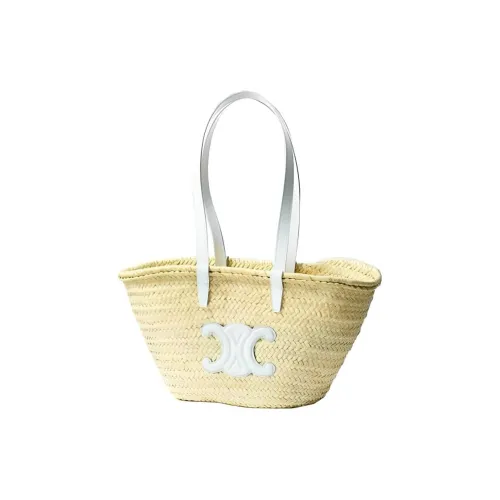 CELINE Triomphe Raffia Телячья кожа Плечевая сумка Сумка Women's White